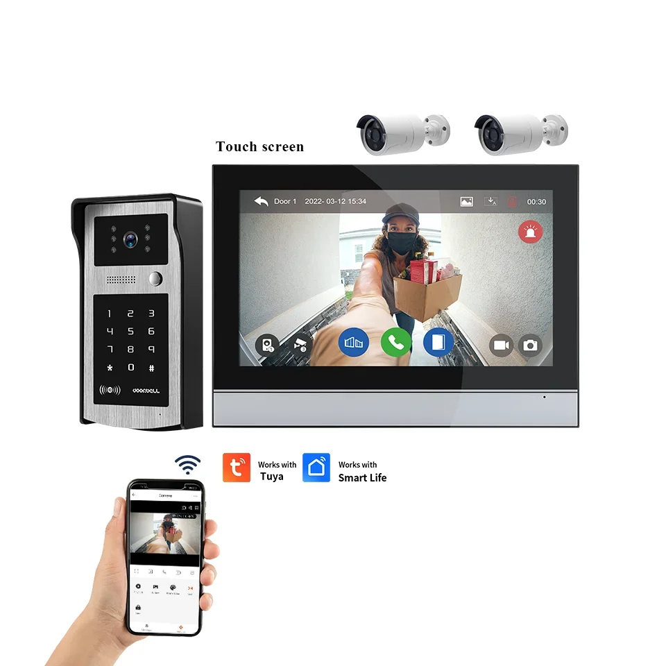 

Villa 2MP Video Intercom 10" Multi-Language Interphone Password Metal Door Viewer Peephole WiFi Video Door Phone