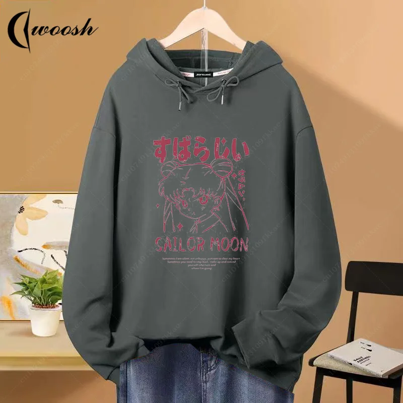 Sailor Moon Hoodie with Hat Children Cartoon Printed Kawaii Sweatshirt Winter Spring Kid Clothing Long Sleeve Girl Womens Hooded