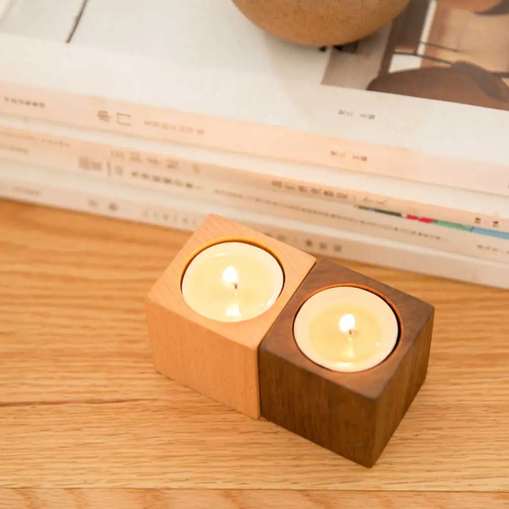 

2Pcs Solid Wood Holder Creative Practical Candlestick Decorative Desktop Ornament Black Walnut Design