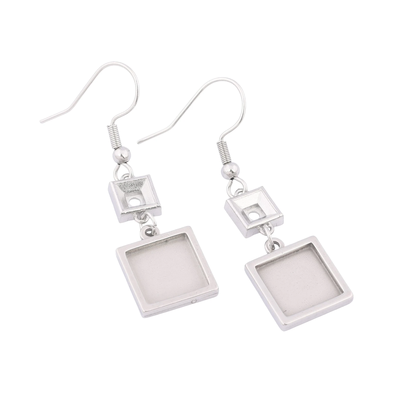 10pcs Stainless Steel Dangle Earring Base Blanks Fit 5mm 10mm Square Cabochon Earrings Bezel Setting Trays Diy Hooks Findings