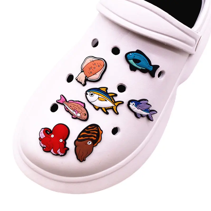 1 Pcs Sea Fish PVC Shoe Charms Jeans Pins Cute Volador Octopus Squid Shape Sandals Upper Decorations Shoe Buckle Accessories