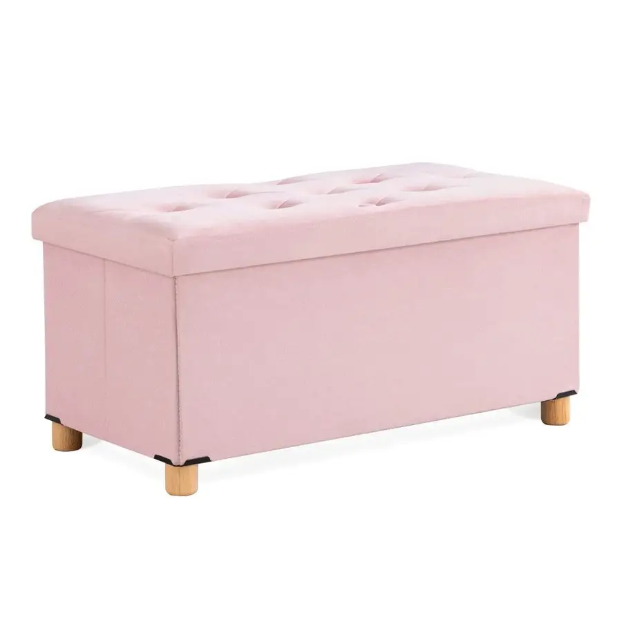

Складная скамья-пуф для хранения 30 дюймов, пуф с отсеком для хранения для гостиной, с деревянными ножками и крышкой, розовый