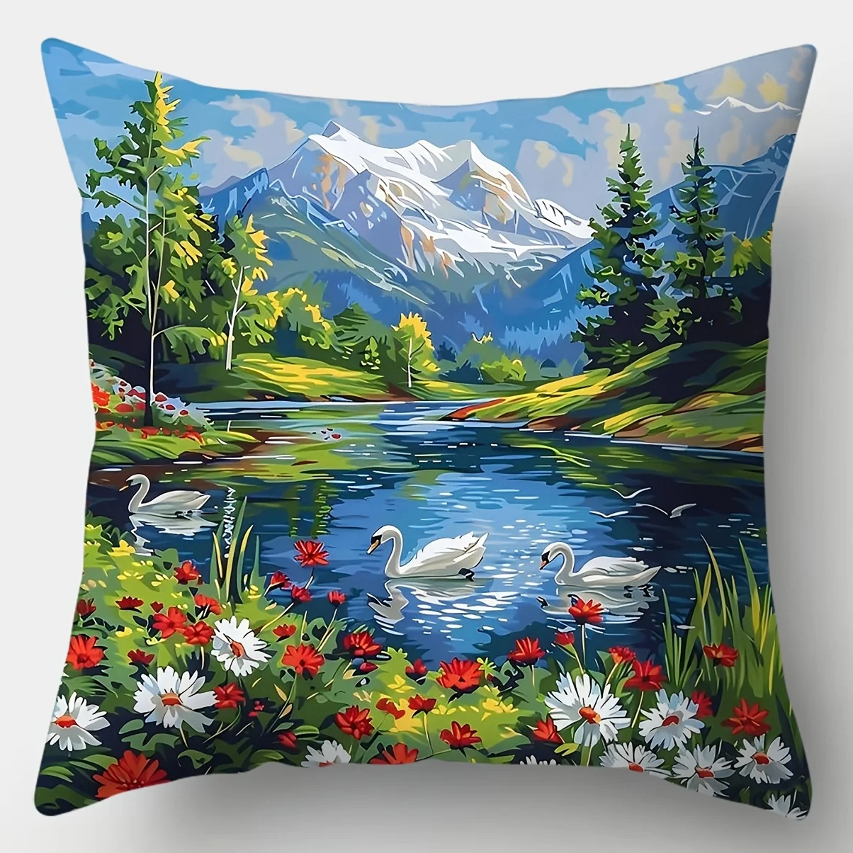 4Pcs Scenic Landscape Pillow Covers 45x45cm Double-sided Printed Lake Mountain Flower Cushion Cases Home Decor No Insert