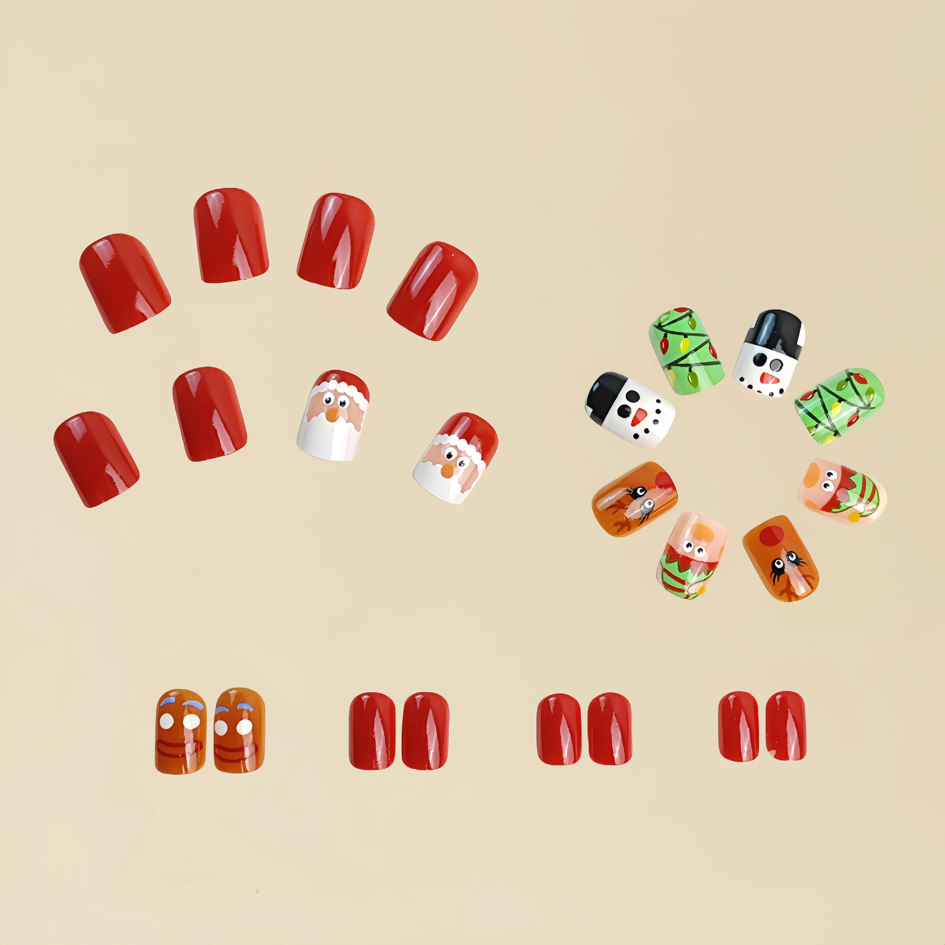24pcs Christmas Ballet Square Short Nail Christmas Elf Snowman Reindeer Pattern Removable Fake Nail Stickers  Christmas Nail Set