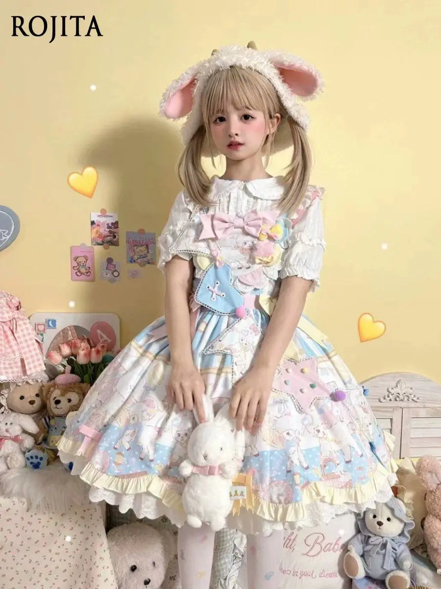 

Lolita Dress Summer Cute Sleeveless Cartoon Print Bow Lolita Dress Jsk Strap Dress