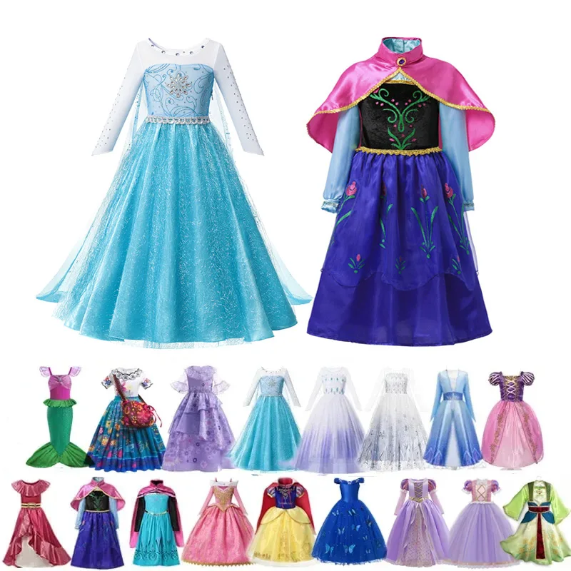 Elsa Princess Dress Girl Kid Birthday Party Carnival Clothes Dress up Anna Snow White Rapunzel Mermaid Aurora Costume