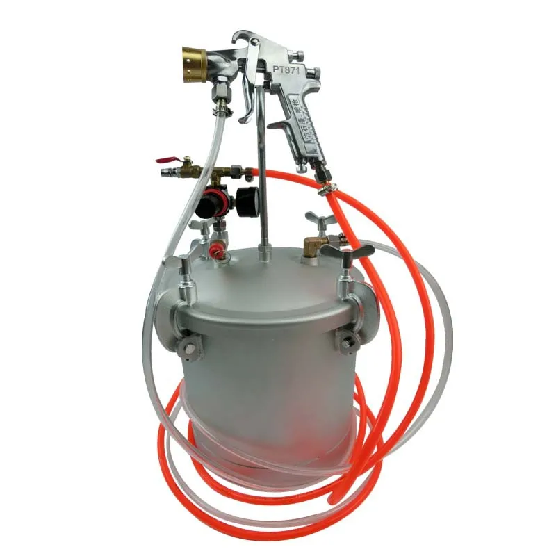 10L Feed Texture Coating Tank Pot Pressure Bucket With Colourful Air Spray Gun PT871 Fluid Hose Assembly Paint Sprayer System