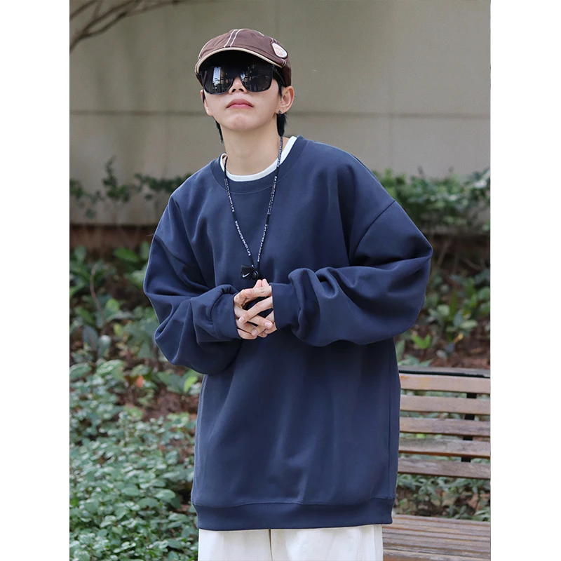 

Унисекс однотонная толстовка с круглым вырезом, минималистичный повседневный дизайн, имитация двухслойного свитшота для пар, мужская