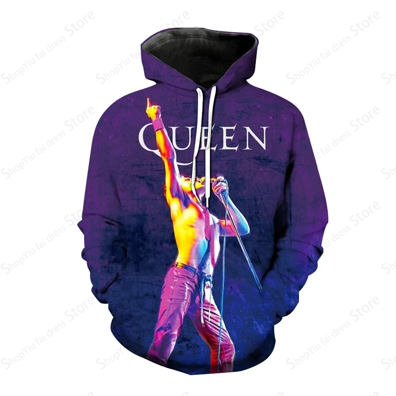 เสื้อมีฮู้ดพิมพ์ลายวงร็อคควีน3D ควีนส์แฟชั่นสำหรับผู้หญิงมีฮู้ดโอเวอร์ไซส์สำหรับผู้ชายเสื้อสเวตเชิ้ตแรปเปอร์ลายวงร็อคเสื้อโค้ทเด็กผู้ชาย