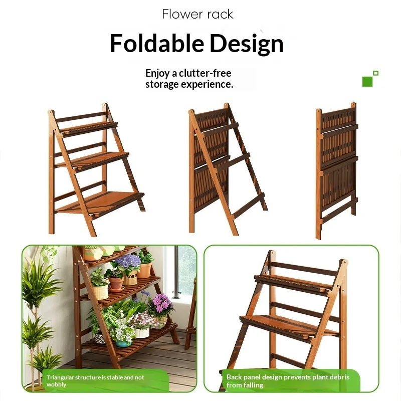 Space Saving Plant Rack Foldable Tiered Plant Stand Indoor Outdoor Multi Level Flower Pot Display Rack Rustproof Balcony
