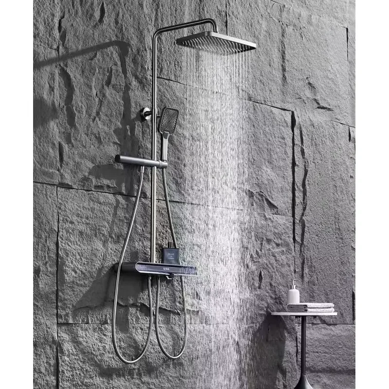 Brass Digital Waterfall Shower Set Wall Mounted Rain Piano Smart Massage Thermostat Bathroom Fixture Luxury Spa Home Decor