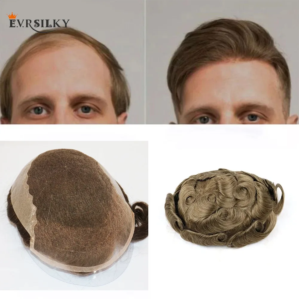 Q6 Brown Men's Wig Natural hairline Breathable Swiss Lace&PU Base Men's Black Wig Prosthesis Men's Prosthesis Replacement System