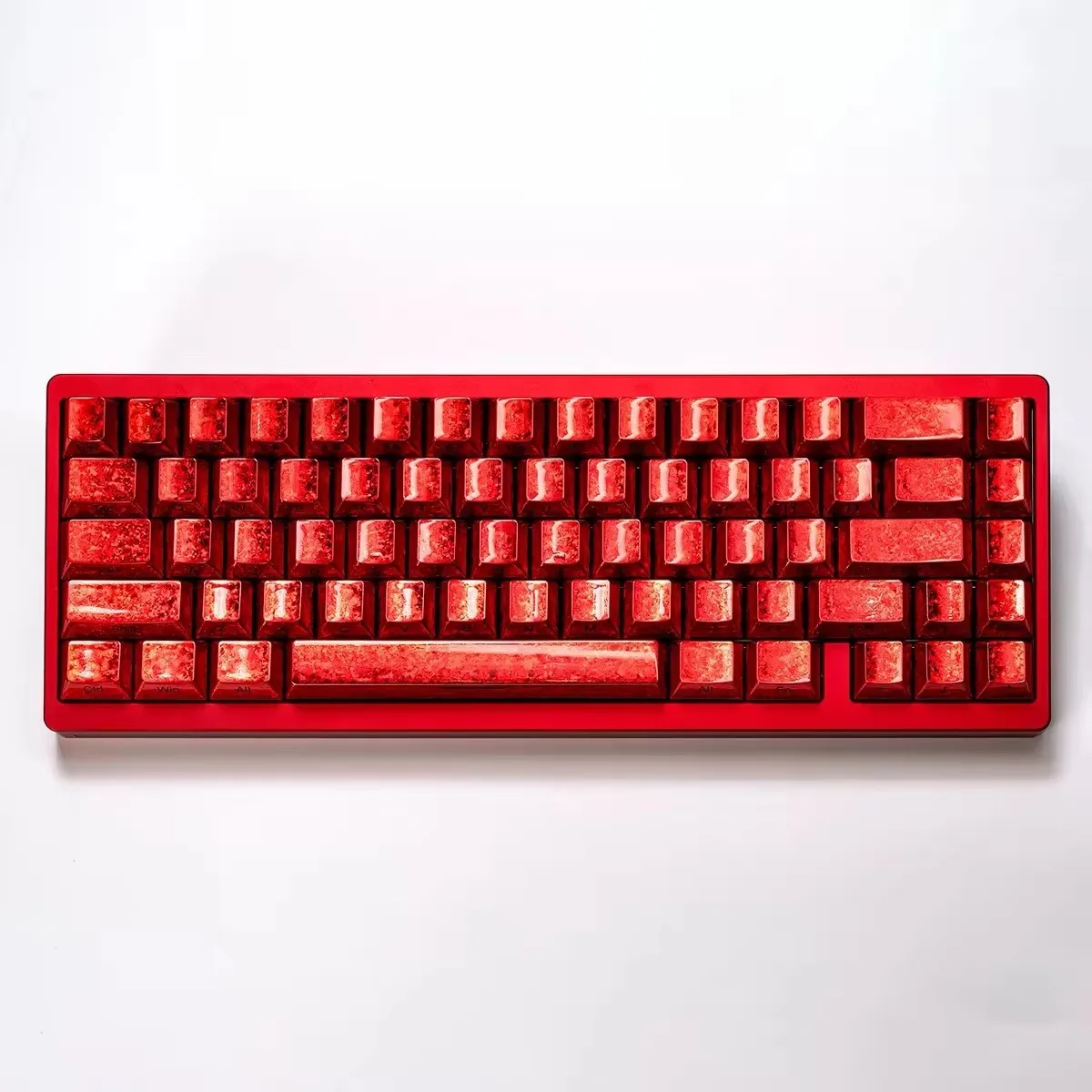 Frost Silver/Gold/Red Icicle Cracked Metal Paint Side-Engraved Keycaps, 87 Keys.