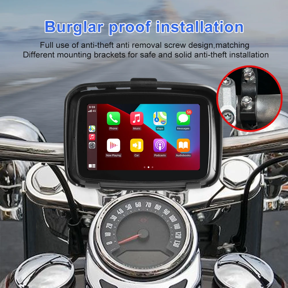 NaviFly 5-inch draagbare motorfiets LCD-scherm IPX7 waterdichte monitor voor draadloze Apple Carplay Android Auto Moto Car Play