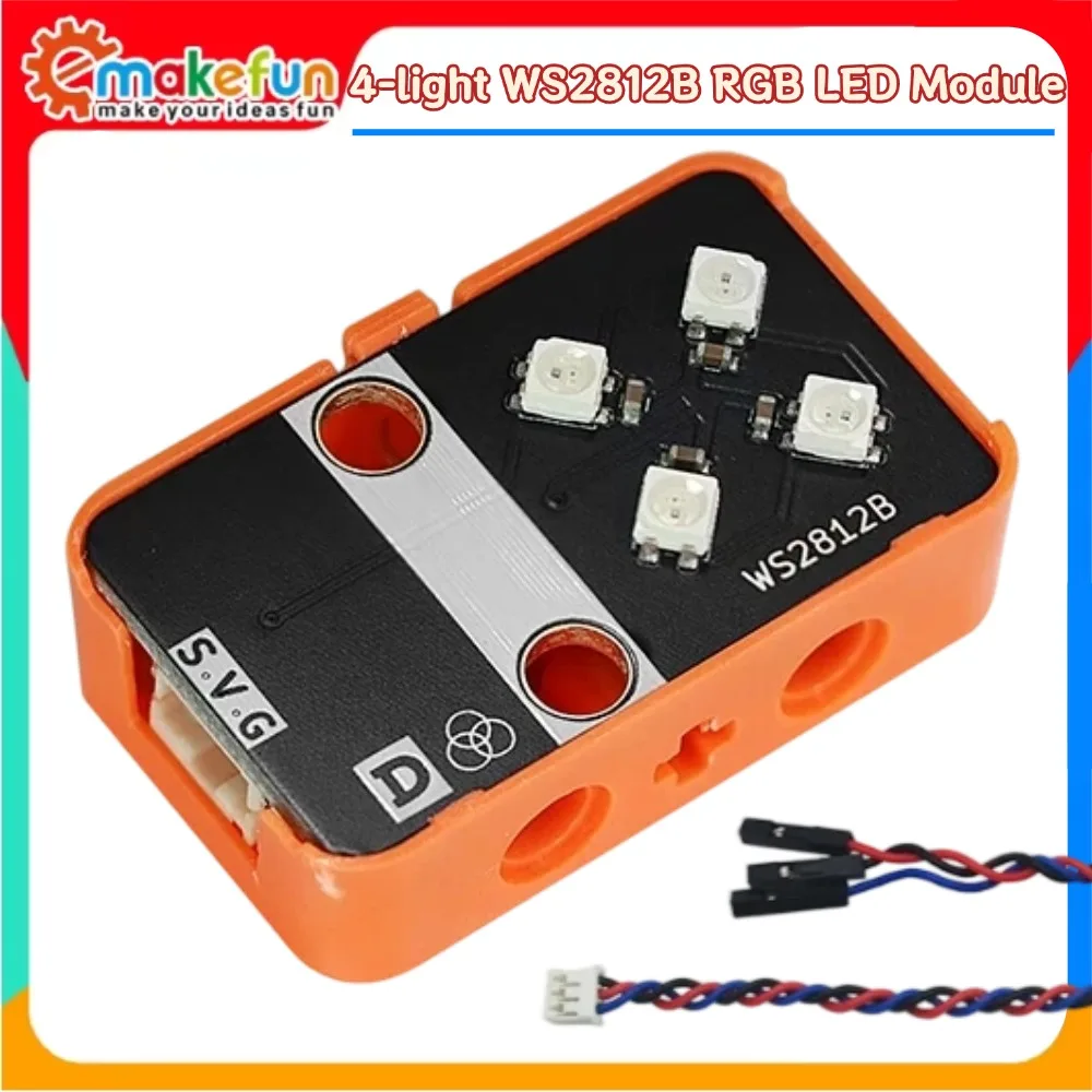 WS2812B RGB Color LED Lego Compatible 4PCS Light Module PH2.0 3P Terminal Block Building Block Housing for Microbit ArduinoESP32