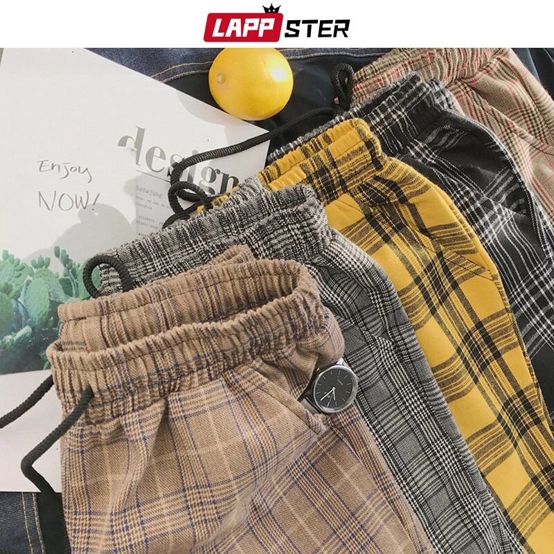 

LAPPSTER Mens Black Harajuku Plaid Pants 2023 Men Japanese Streetwear Baggy Sweatpants Male 5 Colors Vintage Casual Trousers