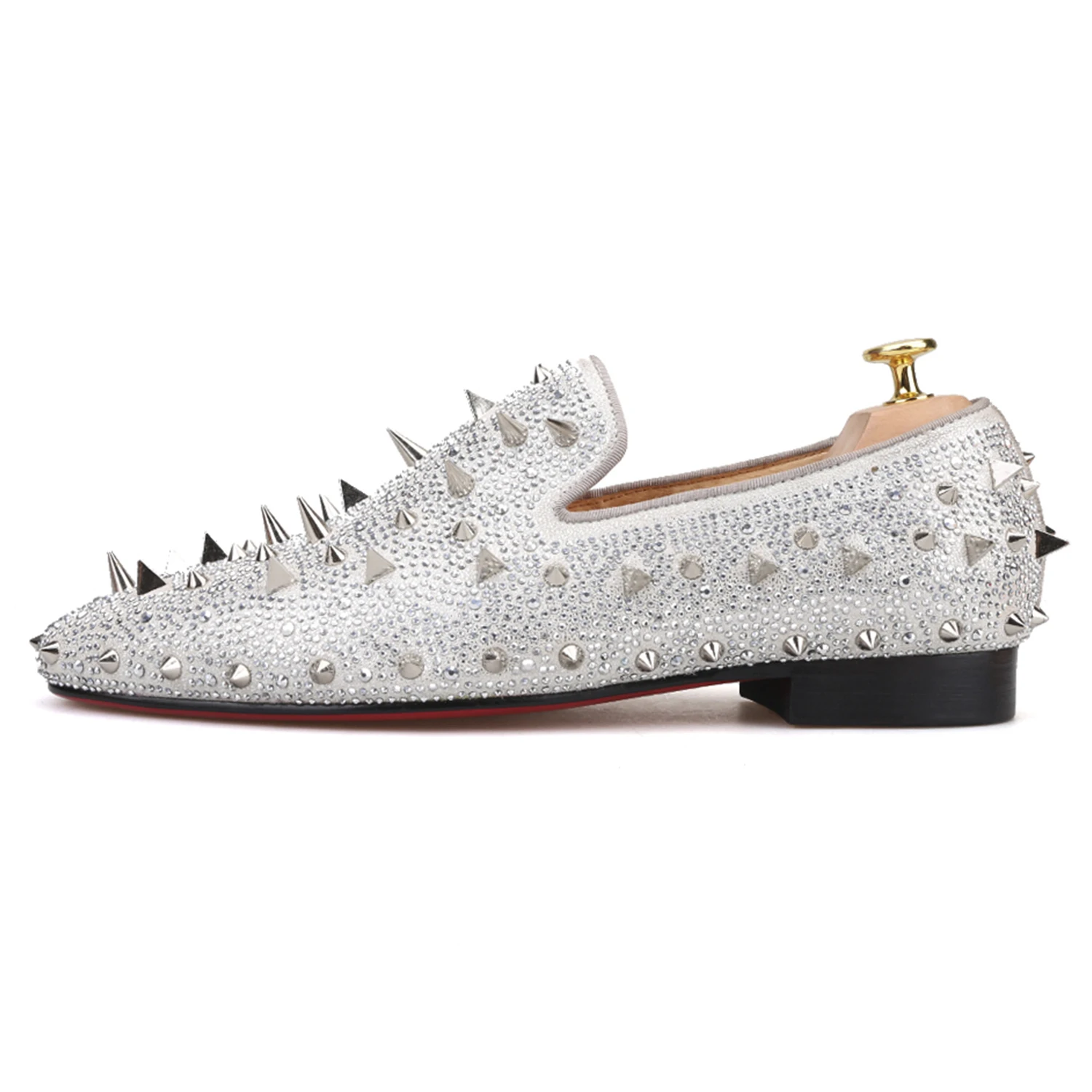 Piergitar Luxurious Model Handmade Dazzling Rhinestones And Studdeds Men's Loafers For Party And Nightclubs Personalized Outfits