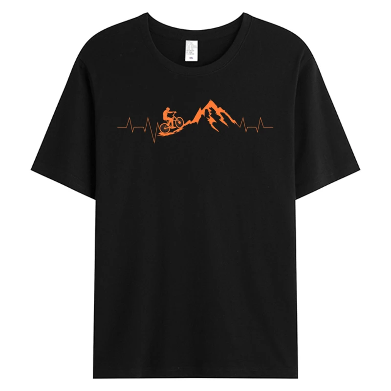 

Mountain Bike Heartbeat Shirt 2025 Cute Biker Heartbeat Tee Gift Mens 100% Cotton Graphic T-Shirt Man's Clothes High Quality