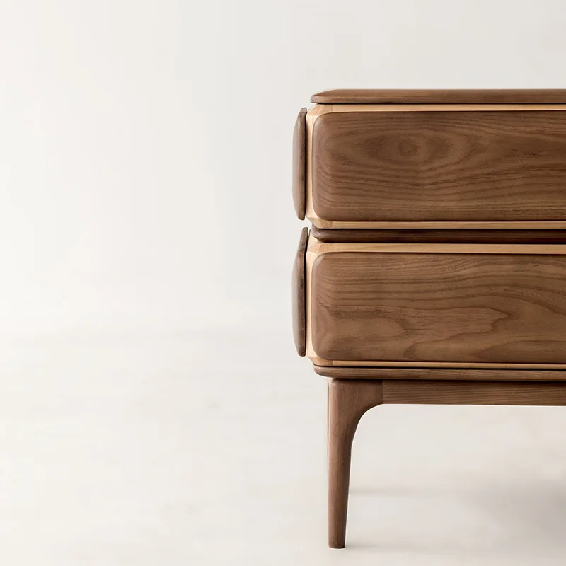 Water-drop Nightstand, Nordic Minimalist Modern Japanese Style Solid Wood Bedroom Storage Nightstand for Small Apartments