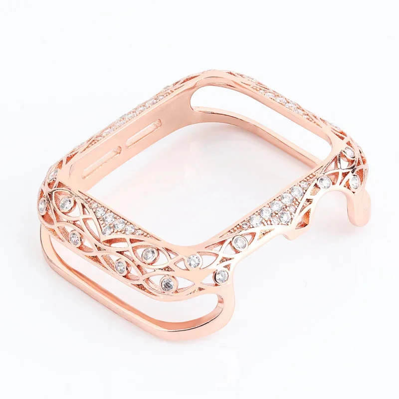 FF-51A 럭셔리 여성용 금속 조각 커버, 애플 워치 6 SE 5 4 3 다이아몬드 범퍼, 아이워치 40mm 44mm 38mm 42mm 블링 쉘