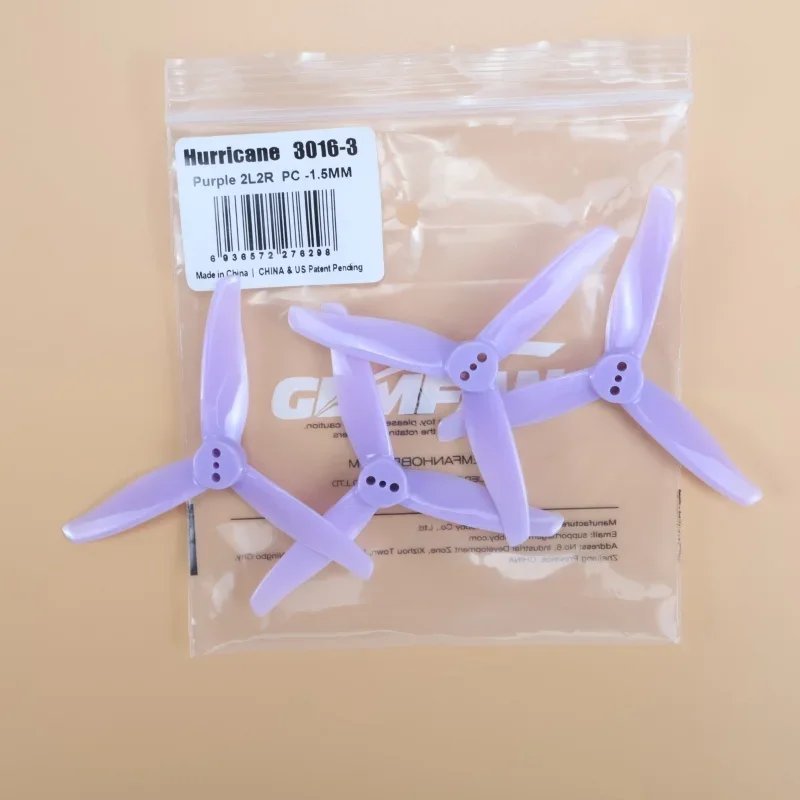 2pair 1.5mm Purple Gemfan 3016 Propeller 1.5m  hole 3 inch 3-Blade CW CCW FPV Propeller Mini Props For 3inch FPV Racing Drone