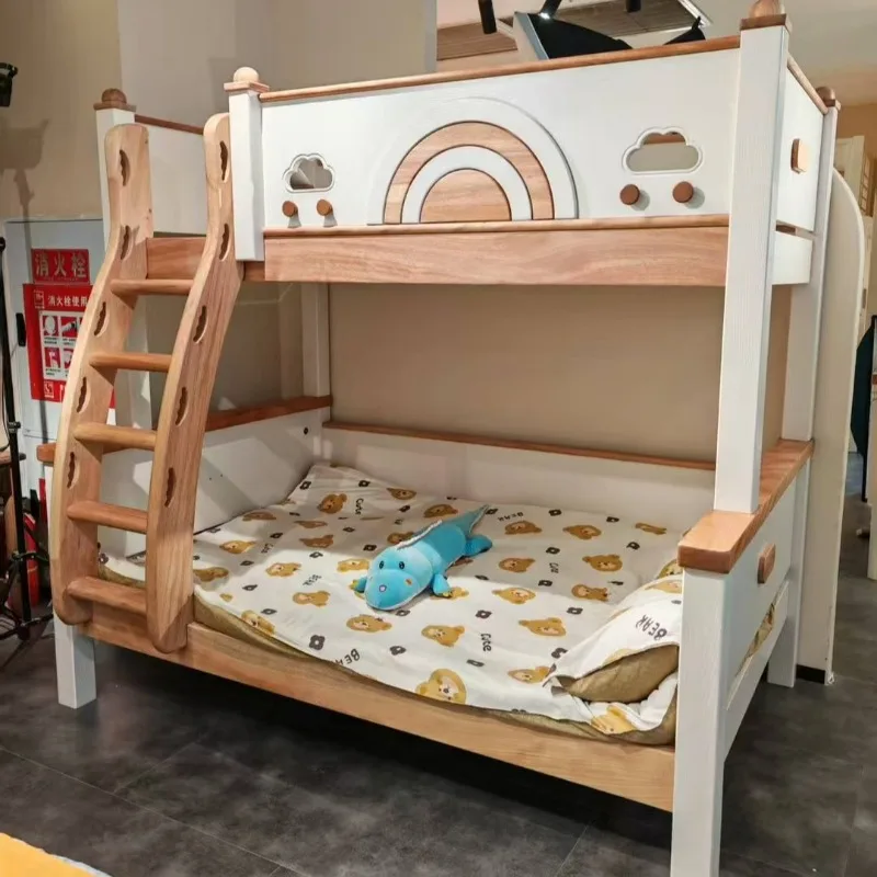 総無垢材二段ベッド、高低タイプ、小さなアパートタイプ、親子用、紫檀、桜材、ベッド