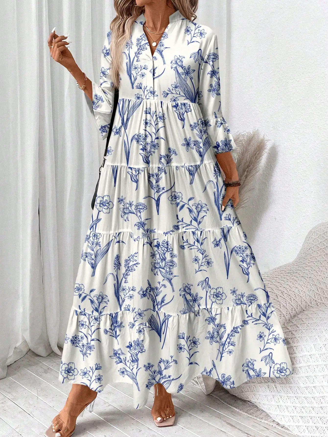 

Elegant Floral Tiered Maxi Dress For Women, Boho Chic Casual Long Dress