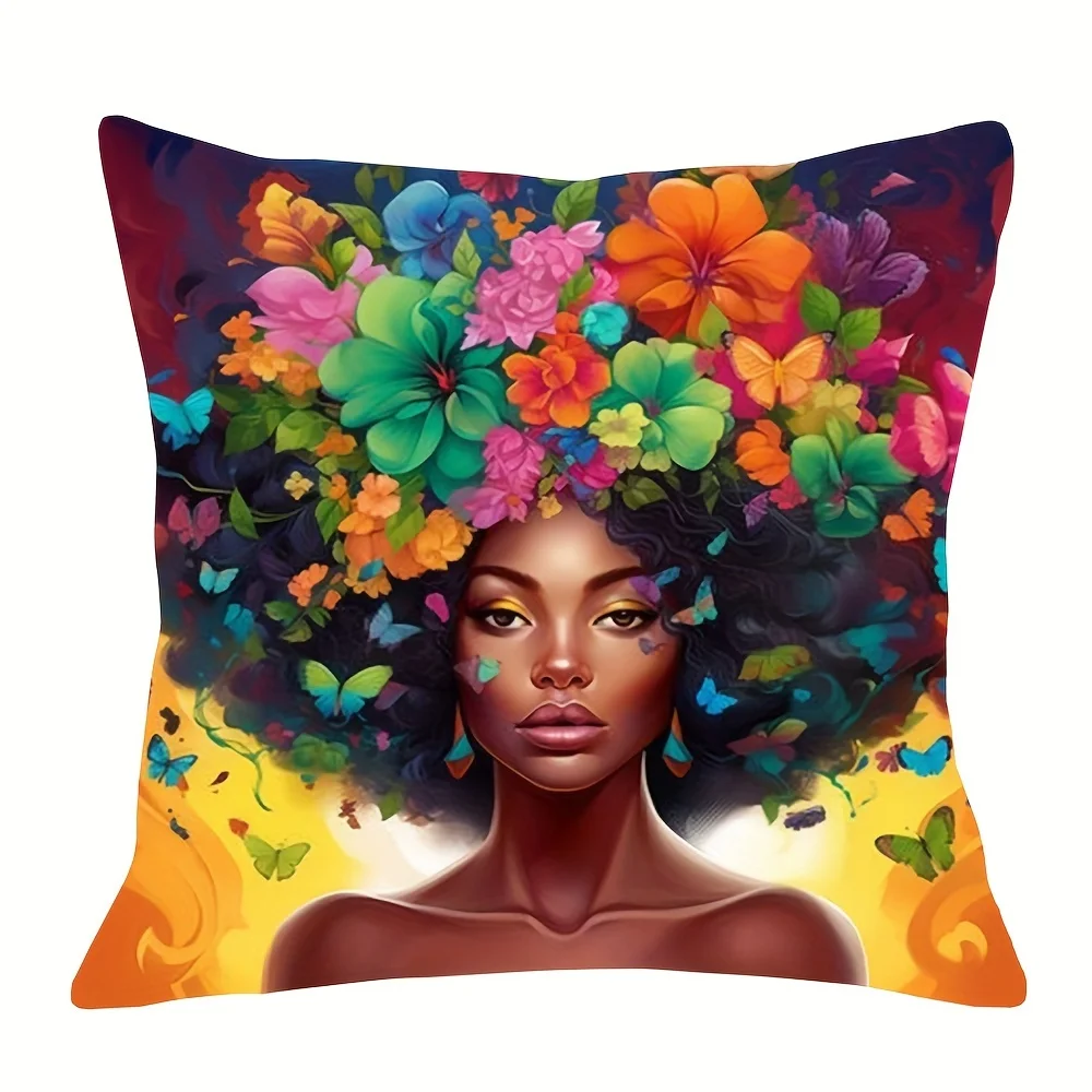

Vibrant Floral Crown Woman Print Pillowcase - Luxury Home Decor, Perfect for Living Room and Bedroom, Ideal Gift for Art Lovers