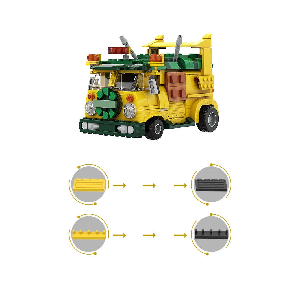 MOC Turtle Van Building Blocks Movies Toys Model Party Wagon DIY Bricks Sets Vehicle Transport Truck Kids Adult Birthday Gift