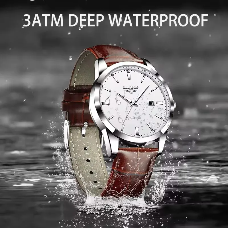 LIGE Top Brand Luxury Quartz Man Watch Fashion Simple Leather Date Military Waterproof Wristwatches Casual Sport Business Clocks