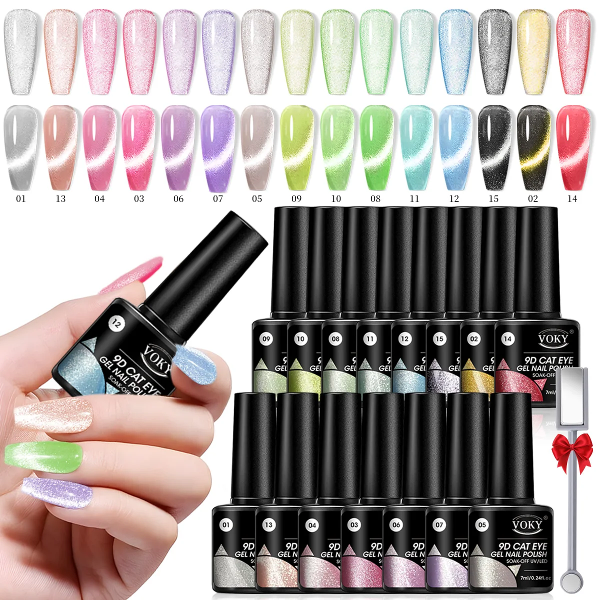 

VOKY 6 PCS 7ml Magnetic Gel Nail Polish, Jelly Transparent Cat Eye Effect, Alcohol-Free, Bright Colors for Nail Art Decoration.