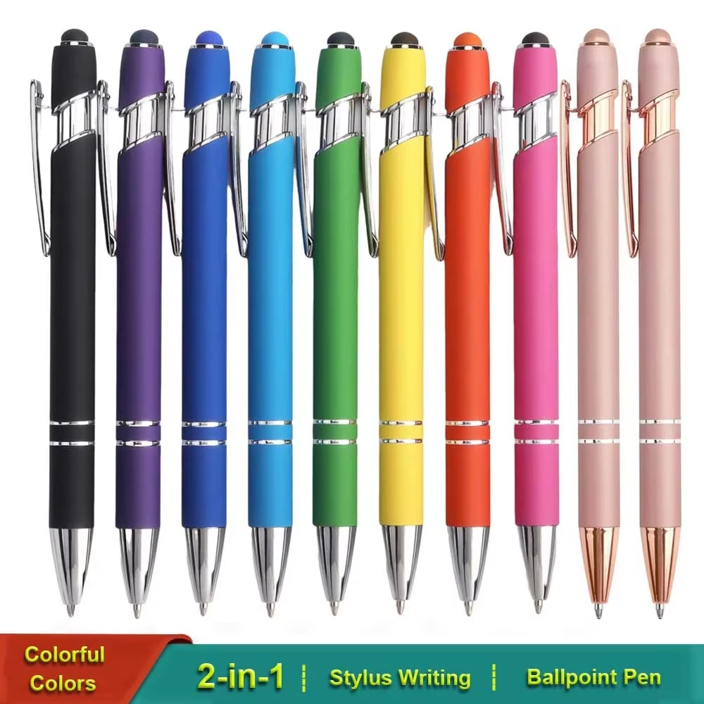 5-10Pieces Ballpoint Pen with Stylus Tip, Metal, 2 in 1 Stylus Ballpoint Pen 1.0 mm Black Ink for Smartphone, Table