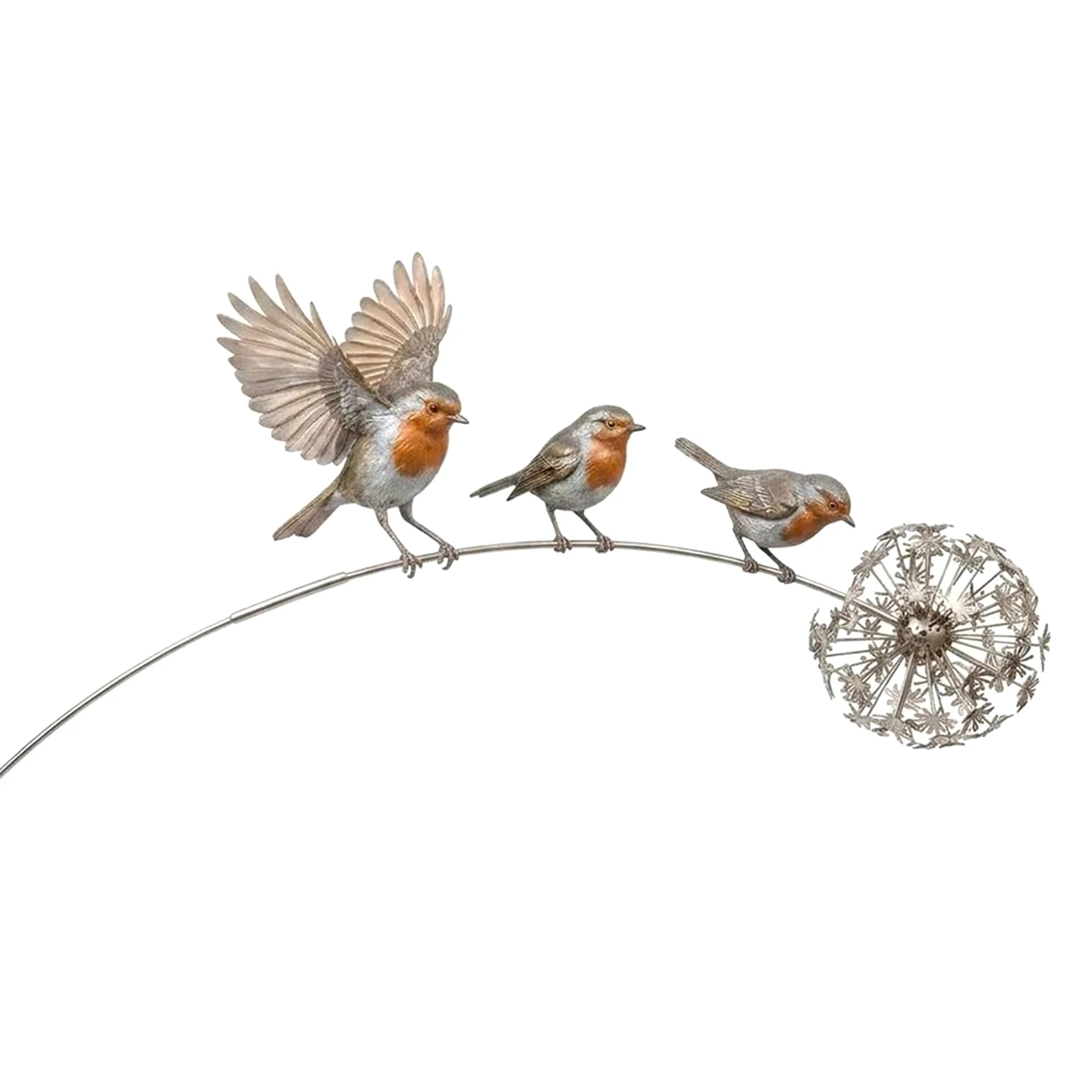 Metal Robins Bird Garden Sculpture Weather Resist Memorial Outdoor Stakes Kinetic Birds Art Ornament for Lawn Patio Walkway view 2