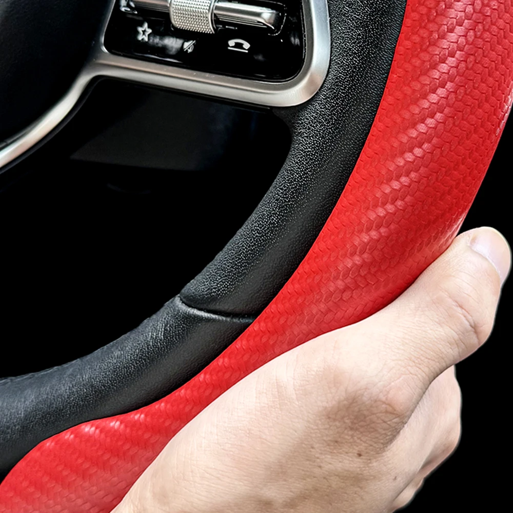 Car Steering Wheel Covers Carbon Fiber Steering Wheel Cover Wrap Universal 36-38cm Breathable Steering Covers Auto Accessories