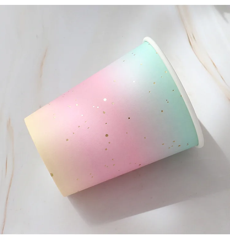 10Guests Rainbow Birthday Disposable Tableware Rainbow Gradient Plates Cups Napkins Kids Girl Happy Rainbow Birthday Party Decor