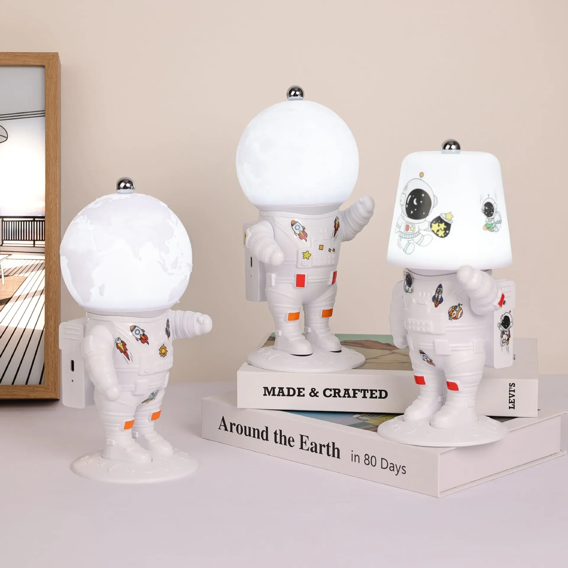 Cute Astronaut Table Lamp Touch Switch Cartoon Astronaut Reading Lamp Remote Control Rechargeable for Bedroom Living Room