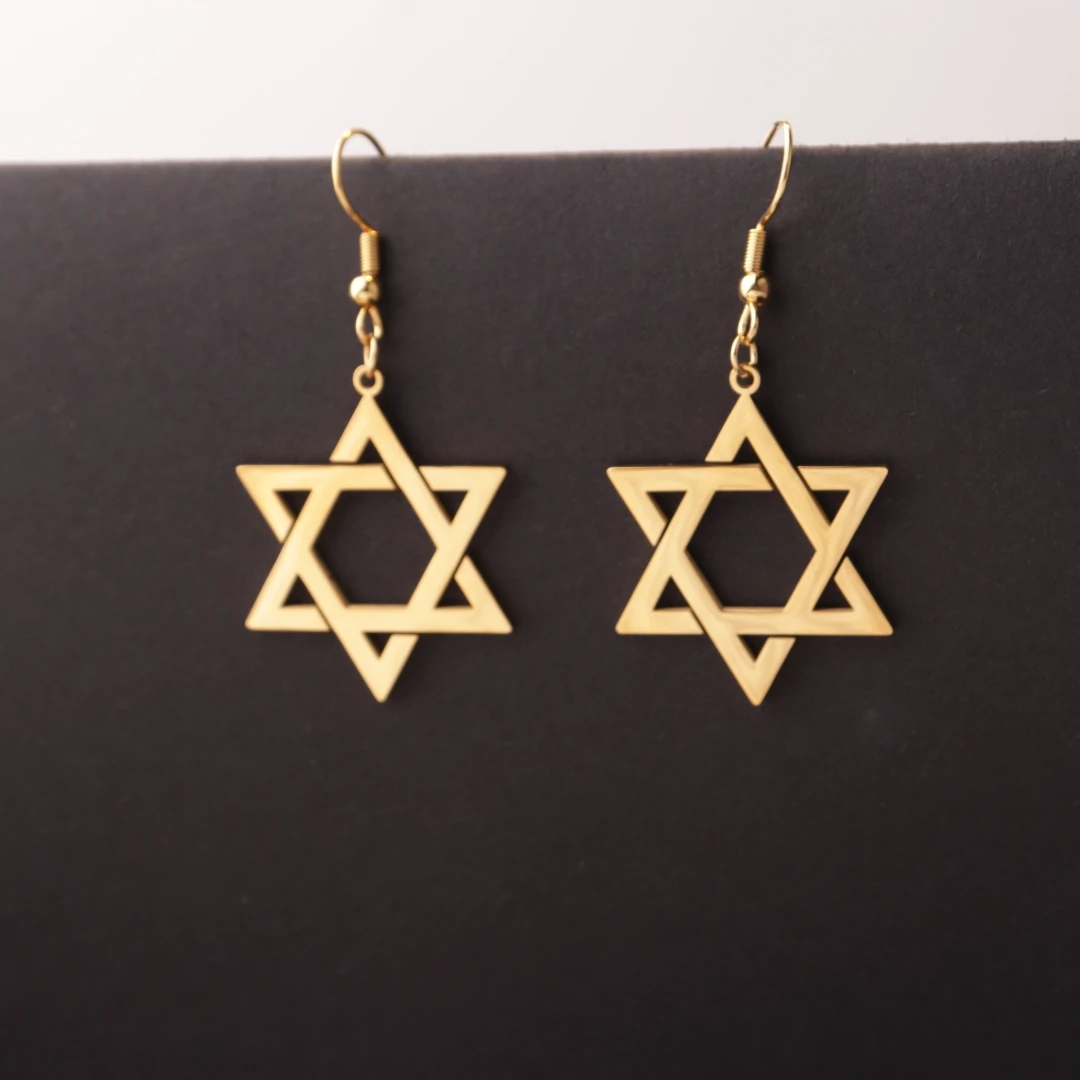 1 Pair Stainless Steel David Star Earrings for Men Women Trendy Mogan Israel Jewish Chain Star of David Heart  Jewelry