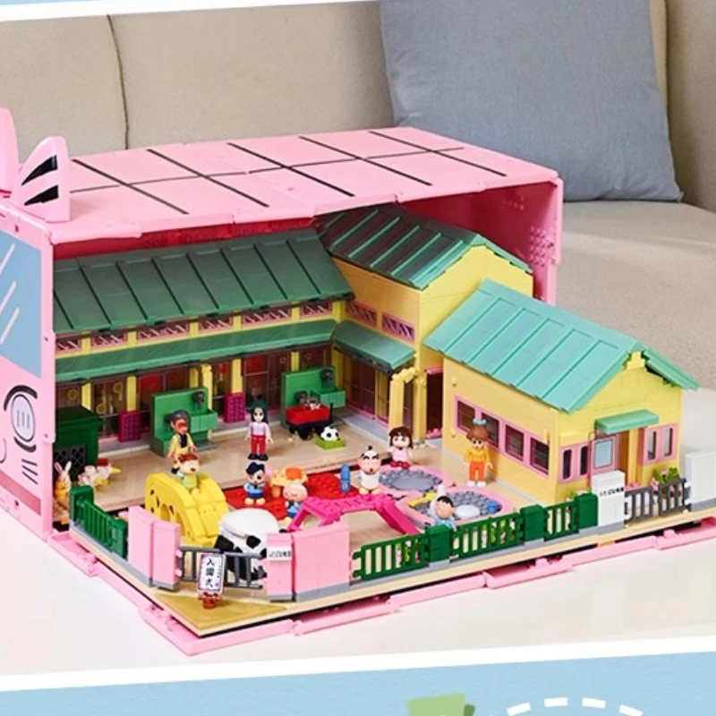 Keeppley Crayon Shin-chan Building Blocks Futaba Kindergarten Splicing Toy Educational Model Street Scene Ornaments Gift