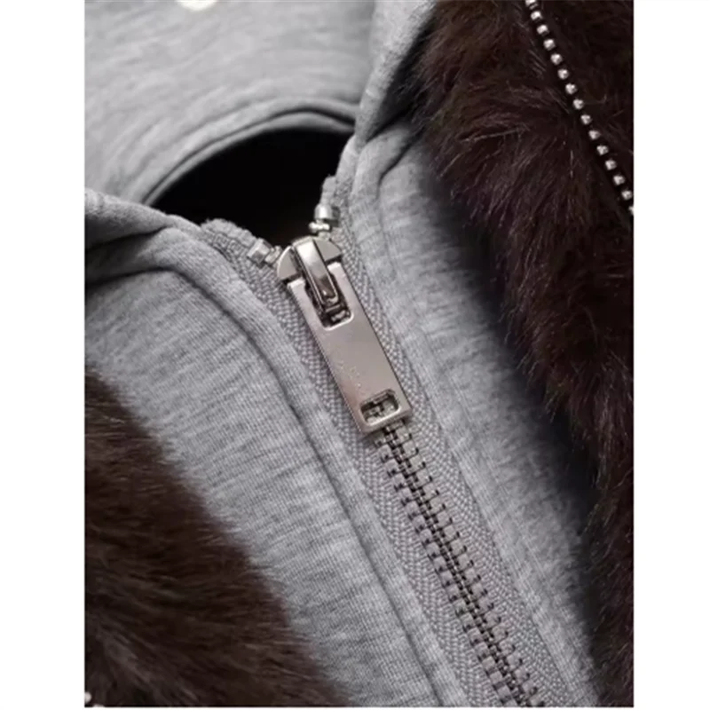 Winter nieuwe modieuze zoete losse splitsen kunstbont rits capuchon voor dames