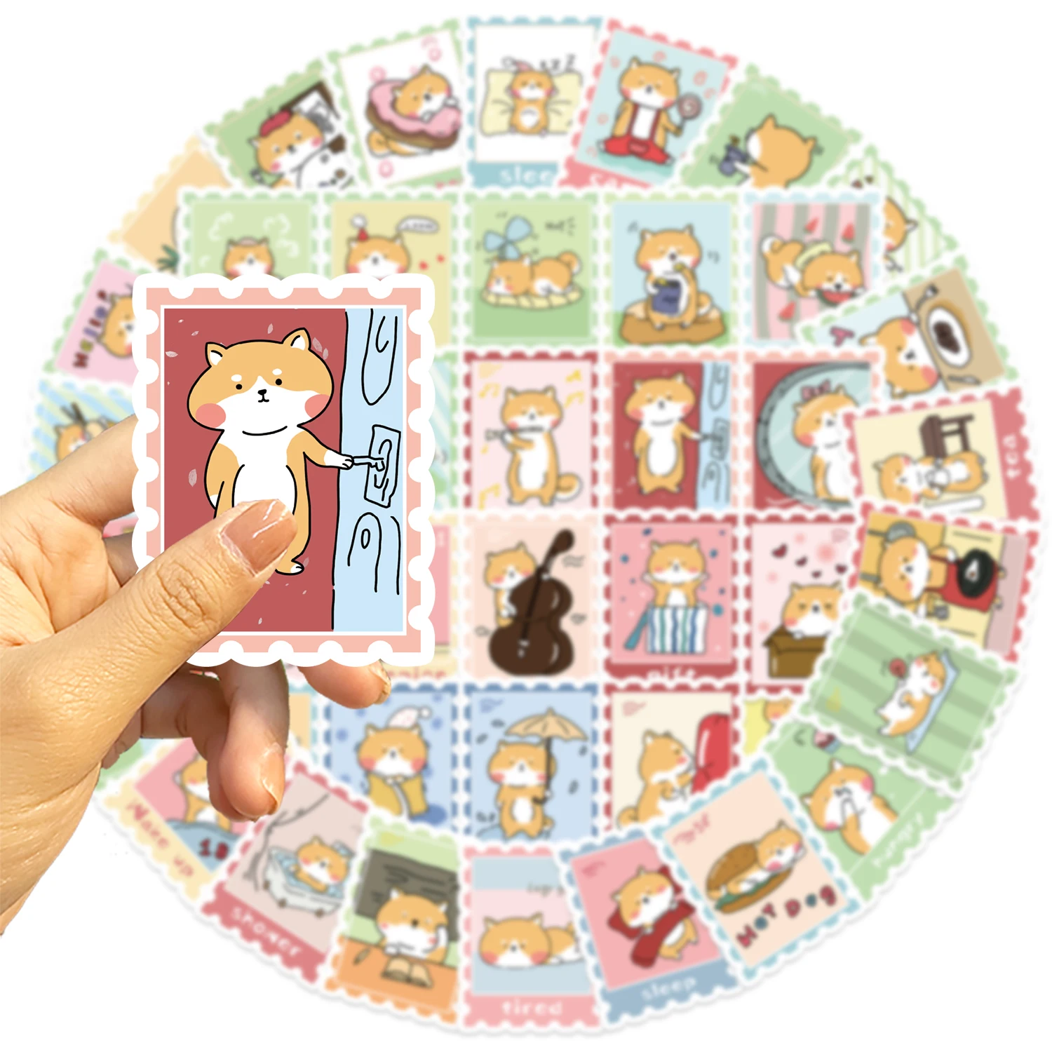 漫画の動物のステッカー,防水PVCステッカー,ラップトップ,スケートボード,車,犬のスタンプ,キュートで面白い,50個