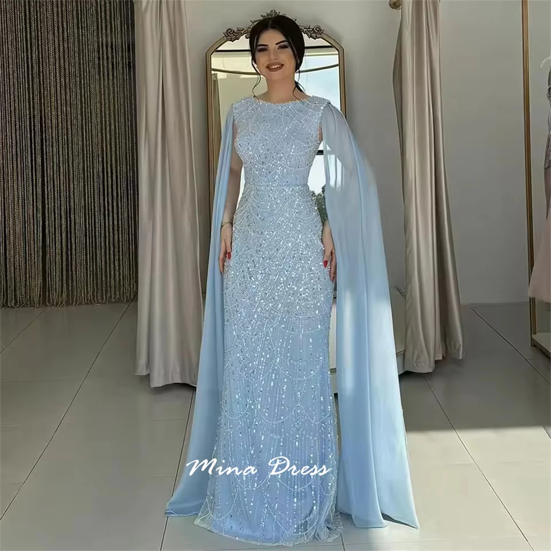 

Mina Customized Beads Evening Dress Luxury Elegant Party Dresses Woman Sequins. Shawl Round Neck Dresses for Formal Occasions