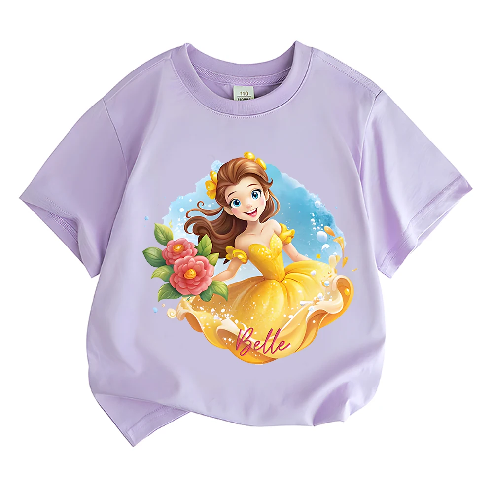 

Belle Princess Summer Kids Cartoon T-shirt Anime Print Sports Short Sleeve Boys Casual Shirt Harajuku Top Girls Kawaii Clothing