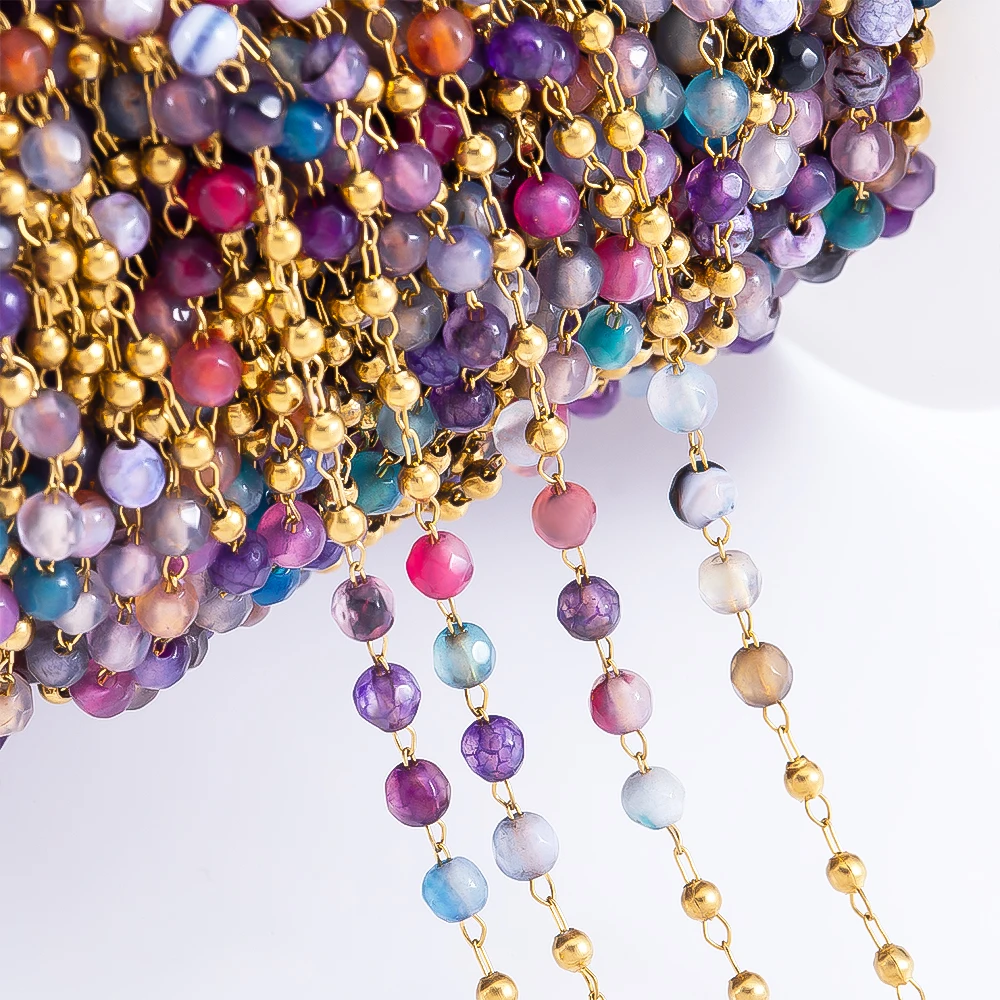 0.5M 1M Stainless Steel Colored Transparent Crystal Beaded Chain for DIY Necklace Bracelet Body Chain Colthing Jewelry Making