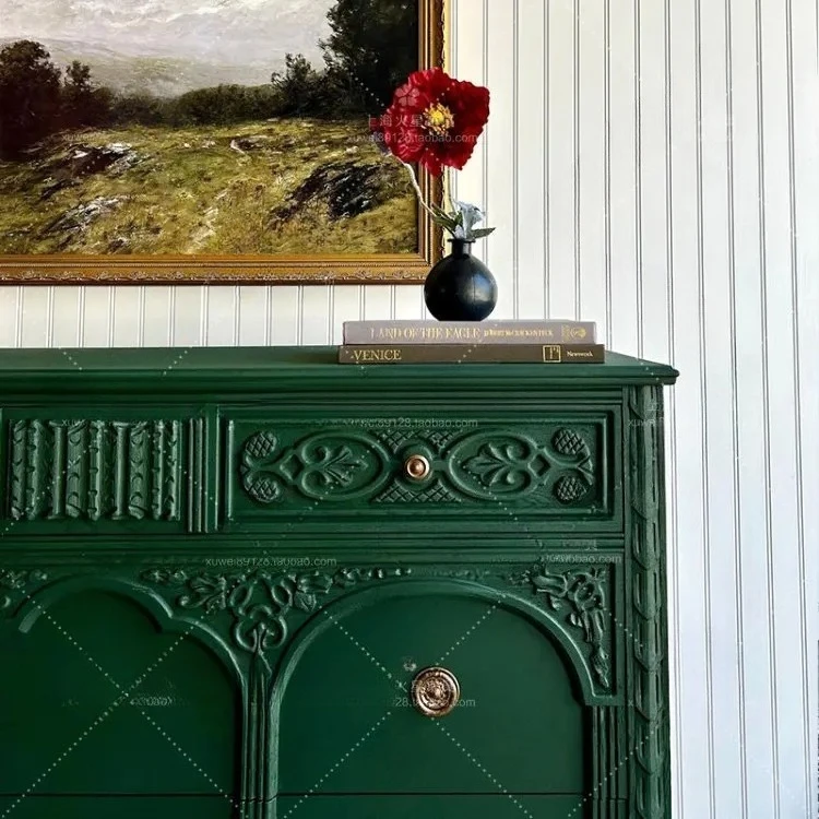 L  vintage solid wood carved foyer entrance  style decoration storage dining side chest of drawers