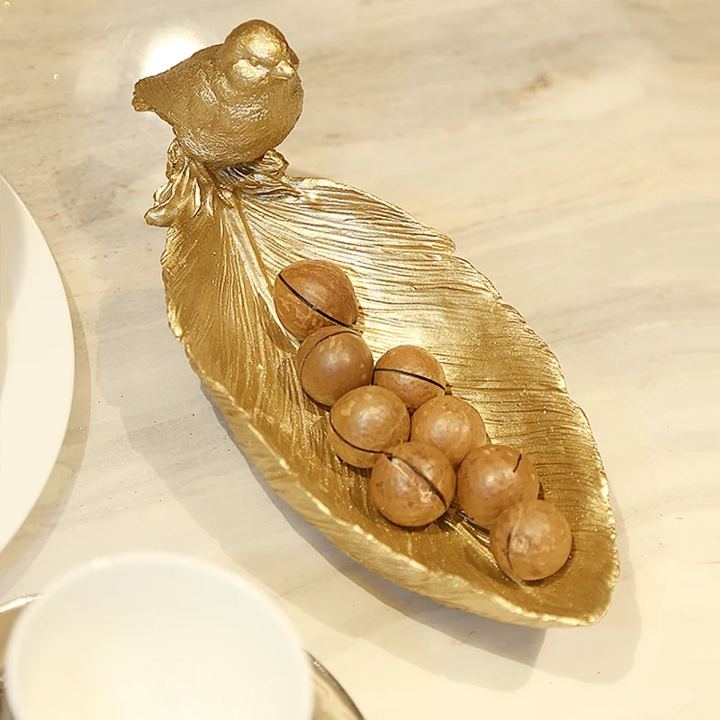 Resin Storage Tray Leaf Shape Creative Bird Decoration Jewelry Display Plate Home Living Room Desktop Snack Nut Organizer