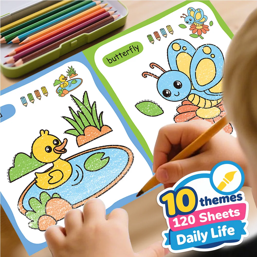 10 Book Set, Children's Coloring Book To Enhance Cognitive Thinking, Including 10 Cartoon Themes for Boys and Girls