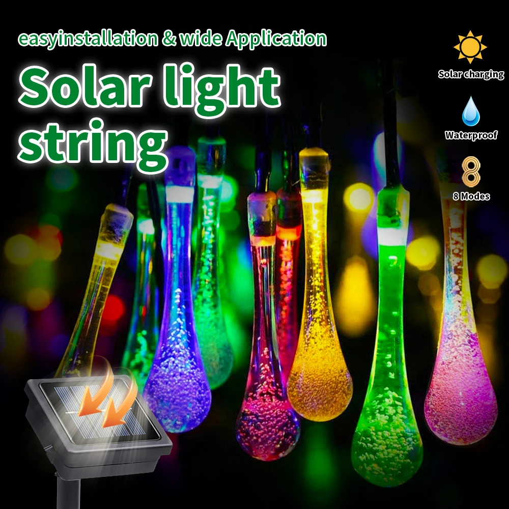 Water droplets Solar String Lights 5/7M  Waterproof Outdoor Decoration garland Fariy Lights Christmas Wedding party Garden