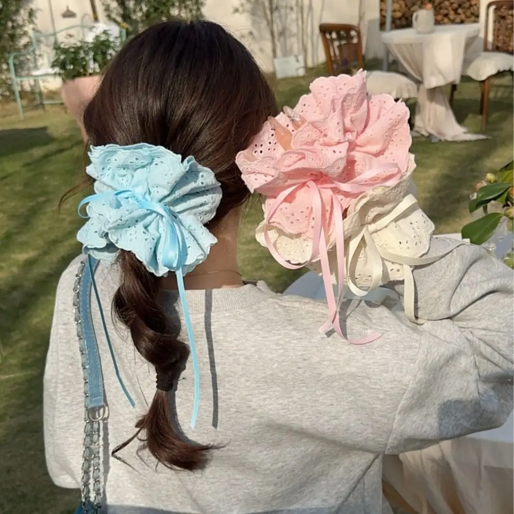 

Flower Shape Ballet Style Lace Scrunchies Cloth Hair Tie Embroidery Large Hair Scrunchies Heart Ponytail Holder