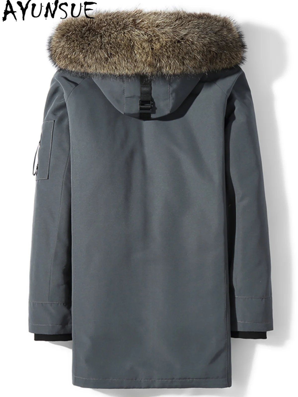 AYUNSUE Fashion Warm Men's Natural Fur Parkas Winter Detachable Mink Fur Liner Jacket for Man Hooded Raccoon Collar Fur Coat