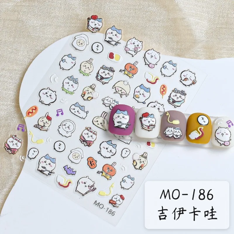 Summer DIY Anime Kawaii Self Mocking Bear Cartoon Girl Nail Sticker Relief 3D Nail Sticker Handheld Decoration Pattern Cute Gift